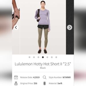 Lululemon Hotty Hot Short Il 2.5" Sz 6 Black